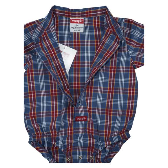 Wrangler Baby Boys Plaid Button-Up Bodysuit Western Style Romper 9M - Picture 3 of 5
